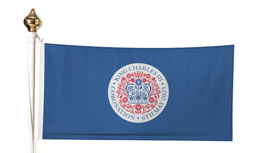Coronation Flag featuring official emblem on blue background