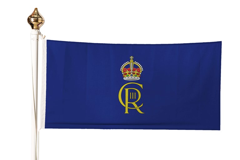 Blue Coronation Flag featuring royal cypher